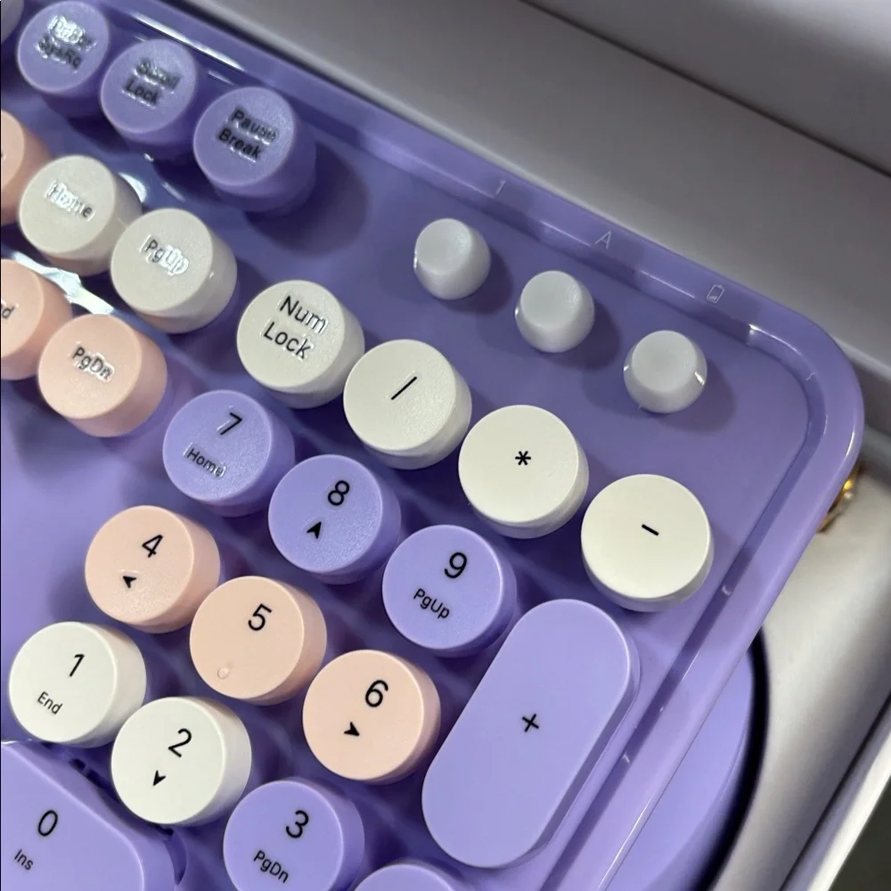 MOFII Wireless Keyboard &Mouse ComboFull-Size Retro Typewriter-Style purple rose